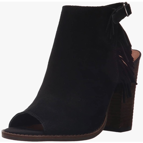 NEW Lucky Brand Suede Fringe Boho Open Toe Stacked Block Heel Sandal Shoe - Picture 2 of 13